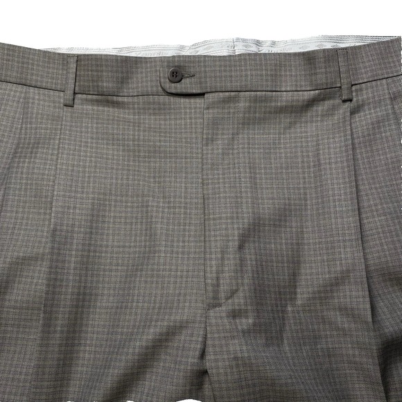 Zanella Bennett Dress Trousers 42 (43x28.5) Pleated Taupe Plaid 111083